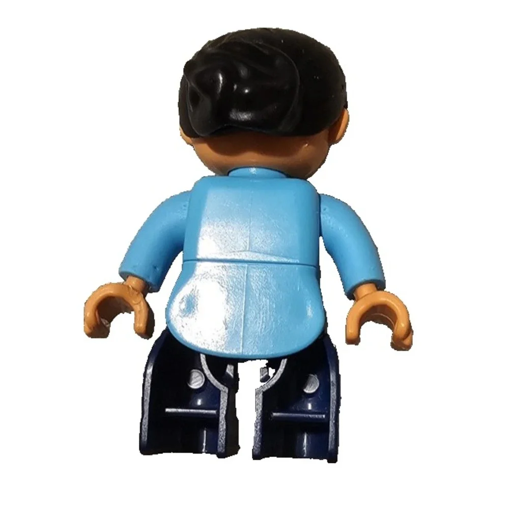 LEGO Duplo Woman Airline Pilot Azure Jacket Red Tie Dark Blue Legs Black Hair